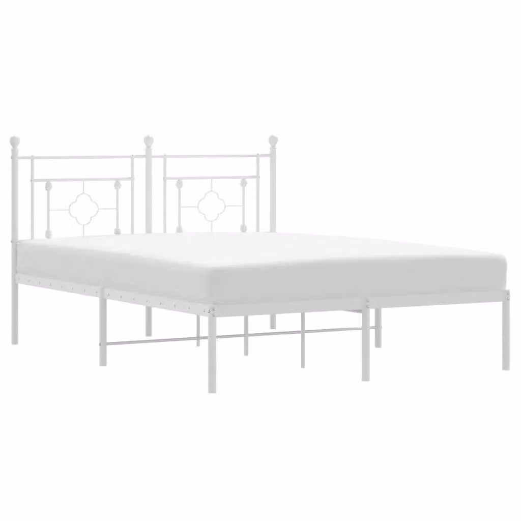 Berkfield Home Metal Bed Frame with Headboard, White, W: 135 cm, L: 190 cm – 2