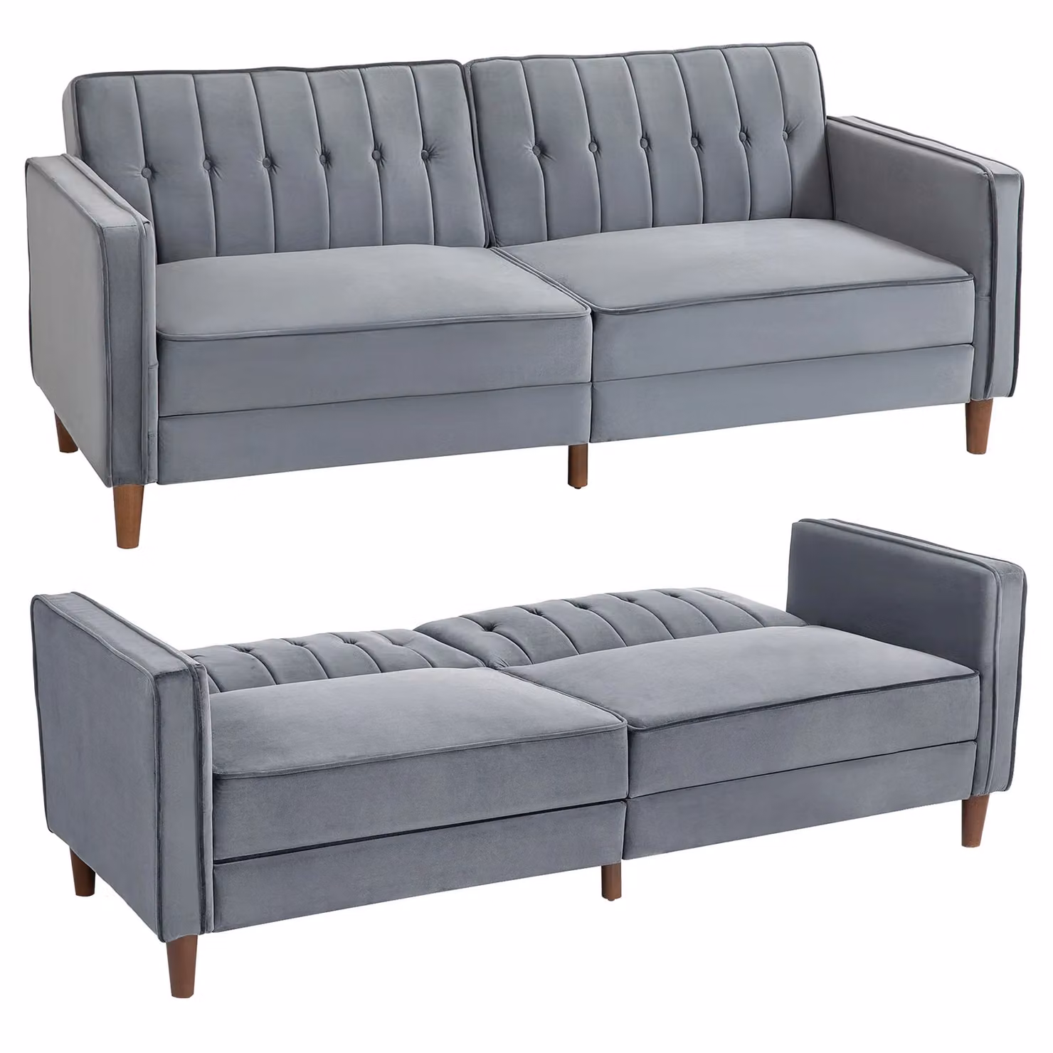 HOMCOM Convertible Velvet Futon Sofa Bed in Grey – 2