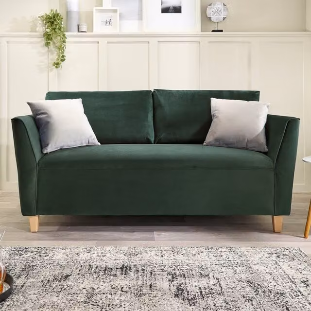 Aspire Ellie 3 Seater Sofa in Forest Green Brushed Velvet with Solid Wood Frame