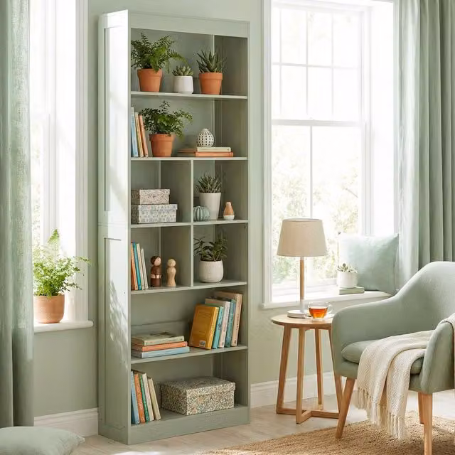 HOMCOM 6 Tier Modern Wood Bookcase in Bean Paste Green and White