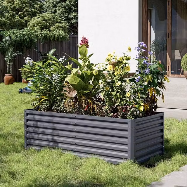 Lifeideas Grey Galvanised Steel Rectangular Metal Raised Bed
