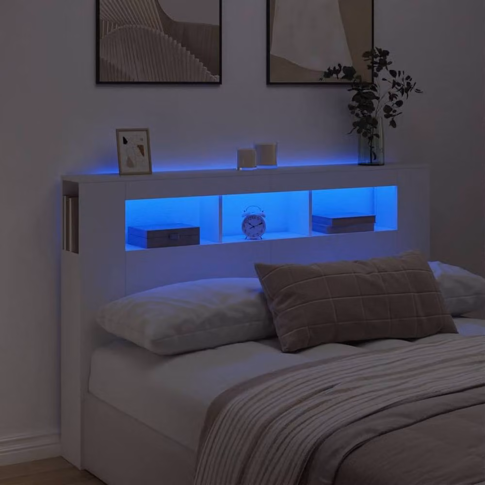 Berkfield Home White LED Headboard with Integrated Shelf and Lighting, W/D/H: 160 x 18.5 x 103.5 cm – 2