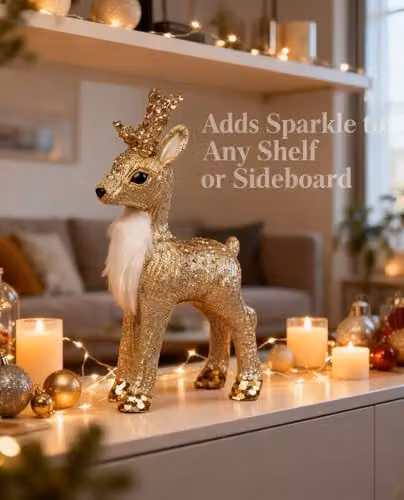 Shatchi Gold and White Reindeer Christmas Tabletop Figurine, Height: 22 cm – 6