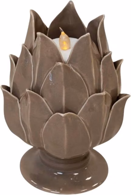 Four Candle Taupe Glazed Artichoke Ceramic Tealight Holder in Brown