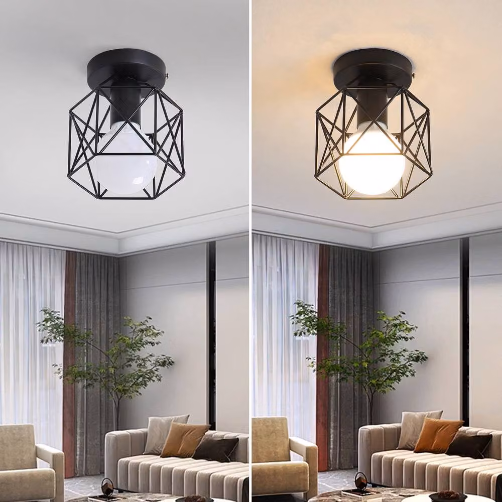 Pheashine 2 Pack Black Hexagonal Metal Ceiling Lights with E27 Base, W/D/H: 14 x 16 x 14 cm – 3