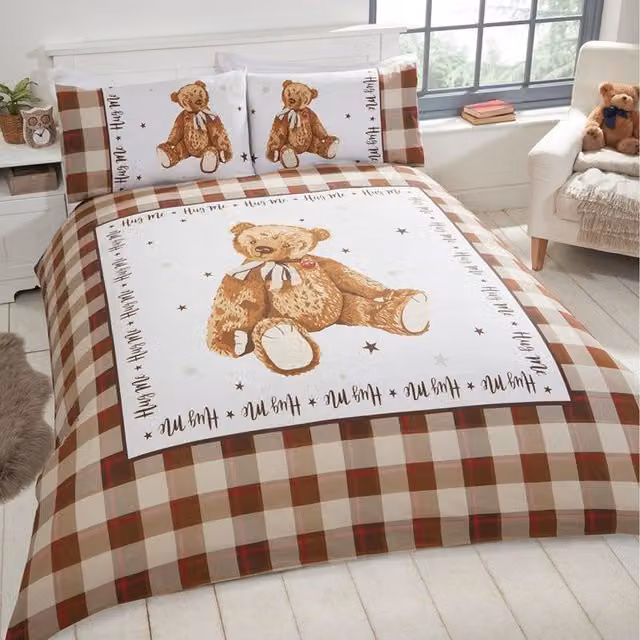 Hug Me Checked Polycotton Duvet Set and Pillowcase in Beige, Yellow and White, W/D/H: 135 x 200 cm, Pillowcase: 50 x 75 cm