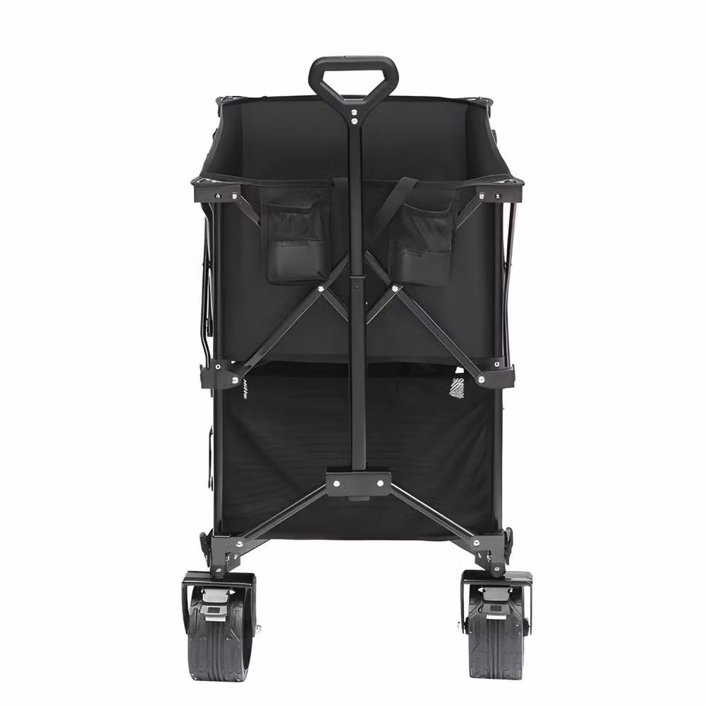 VEVOR Foldable Double Decker All-Terrain Trolley Wagon with Swivel Wheels, 400L Capacity, 450 lbs Load, Black – 8