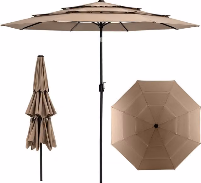 Costway 3-Tier Double Vented Outdoor Patio Umbrella in Brown – 1