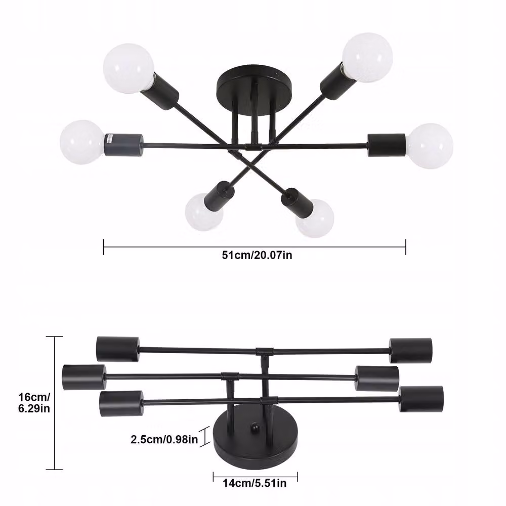 COMELY Sputnik 6-Light Black Metal Flush Mount Ceiling Light with E27 Sockets – 4