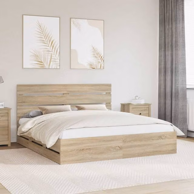 Berkfield Home Sonoma Oak Bed Frame with Drawers, Brown, W/D/H: 200 x 200 cm