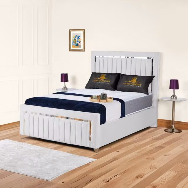 UK Bed Furniture White Upholstered Single Gas Lift Storage Bed with 48-inch Headboard W/D/H: 90 x 190 cm