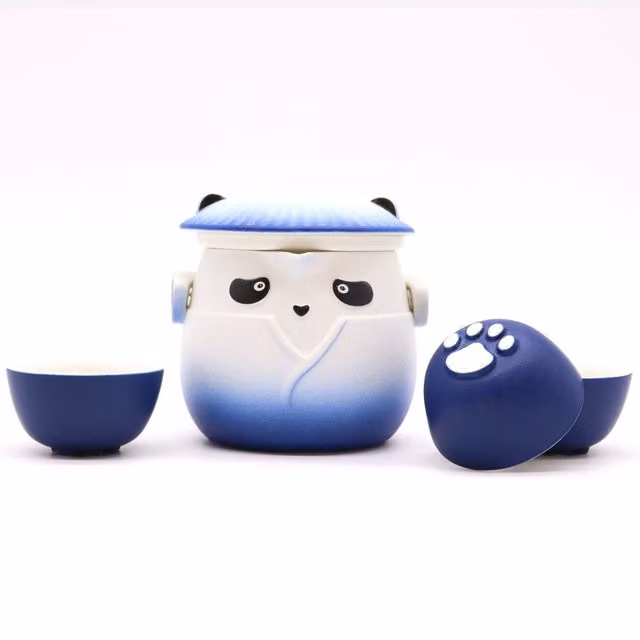 KDMK Blue Panda Teapot and 3 Cups Tea Service Set