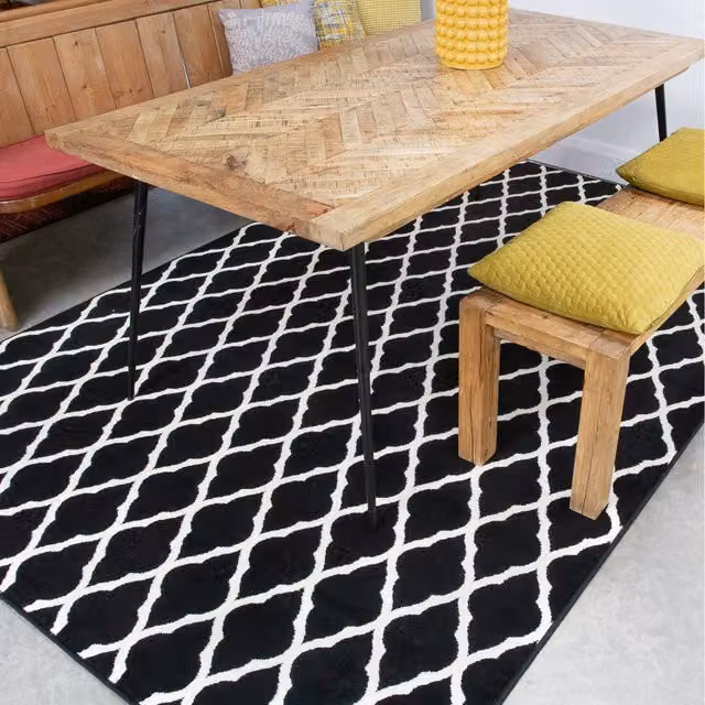 The Rug House Monochrome Classic Trellis Living Room Rug in Black, W: 230 cm, D: 160 cm