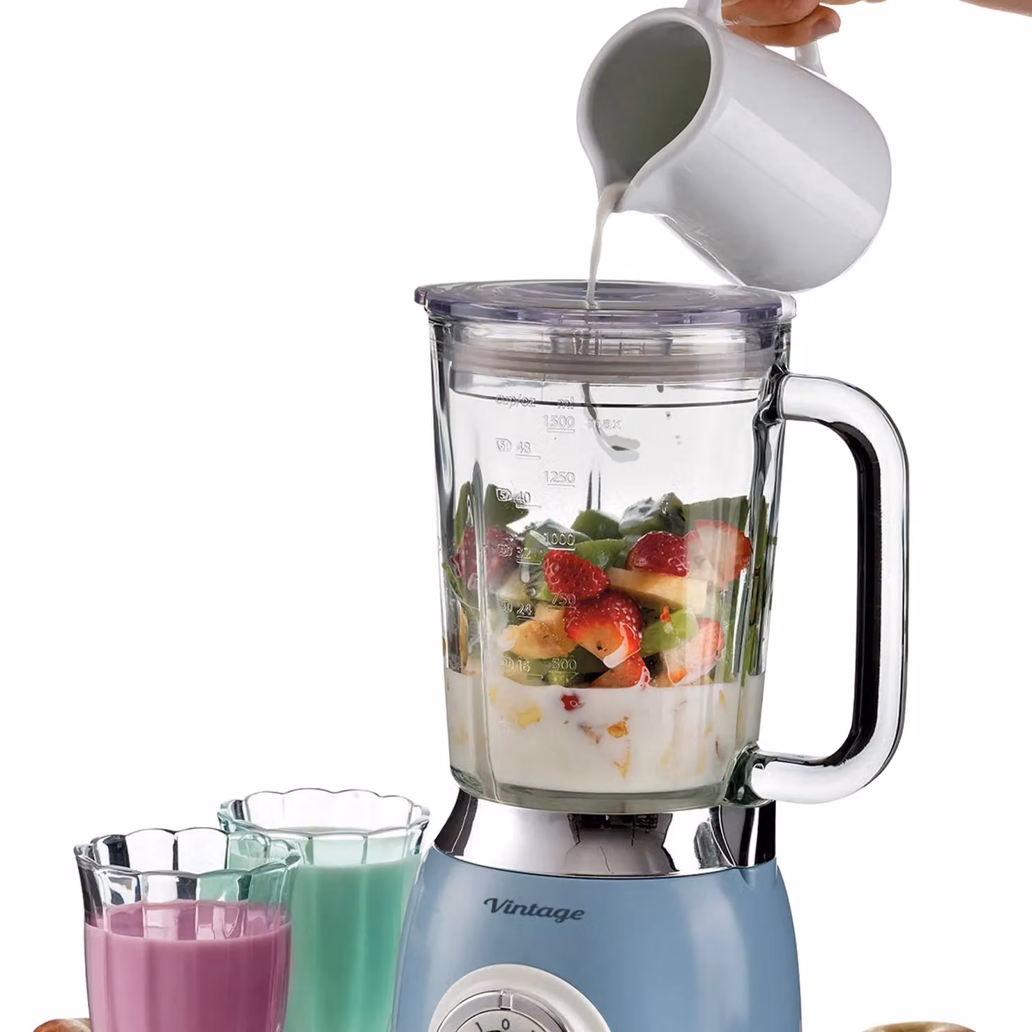 Ariete 1000W Vintage Glass Jug Blender in Blue with 1.5 Litre Capacity, 4 Speeds and Pulse Function – 2