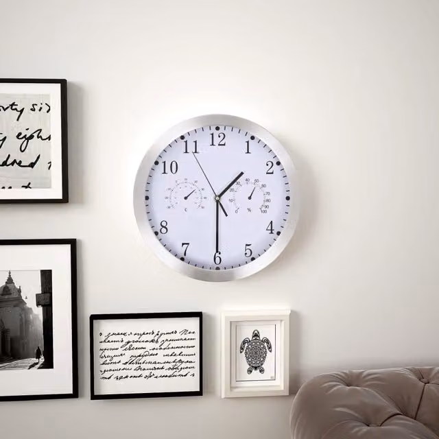 Berkfield Home Round White Wall Clock with Quartz Movement, Hygrometer and Thermometer – 1