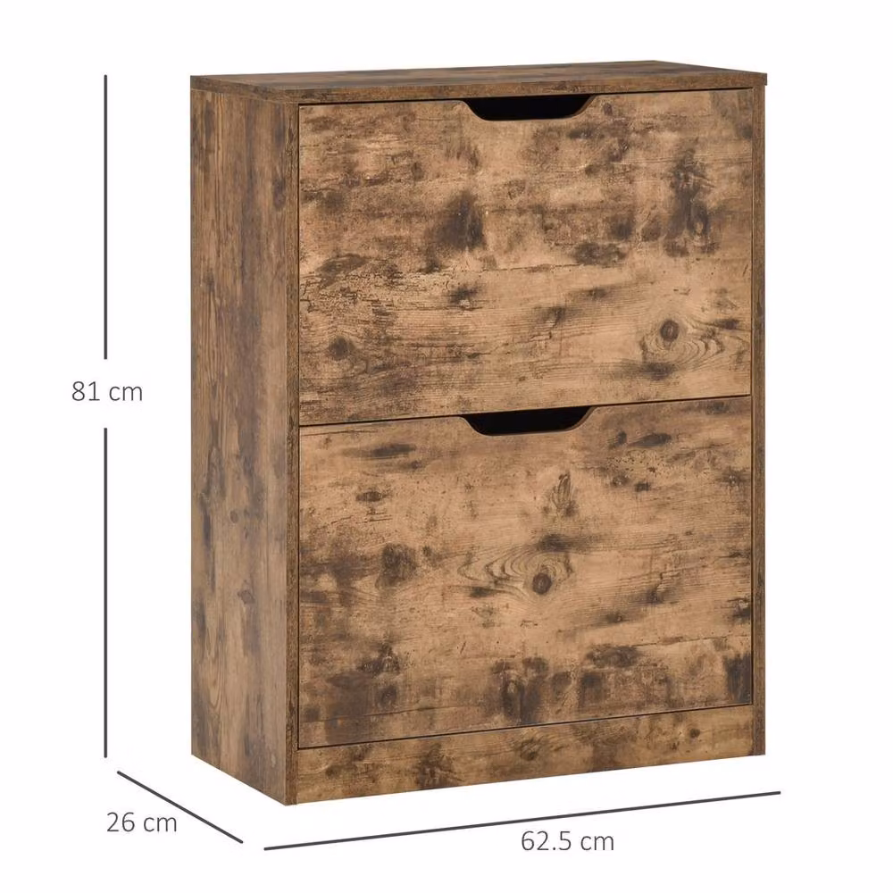 HOMCOM Industrial Brown Shoe Cabinet with Tilting Compartments and Internal Drawers W/D/H: 100 x 100 x 81 cm – 2