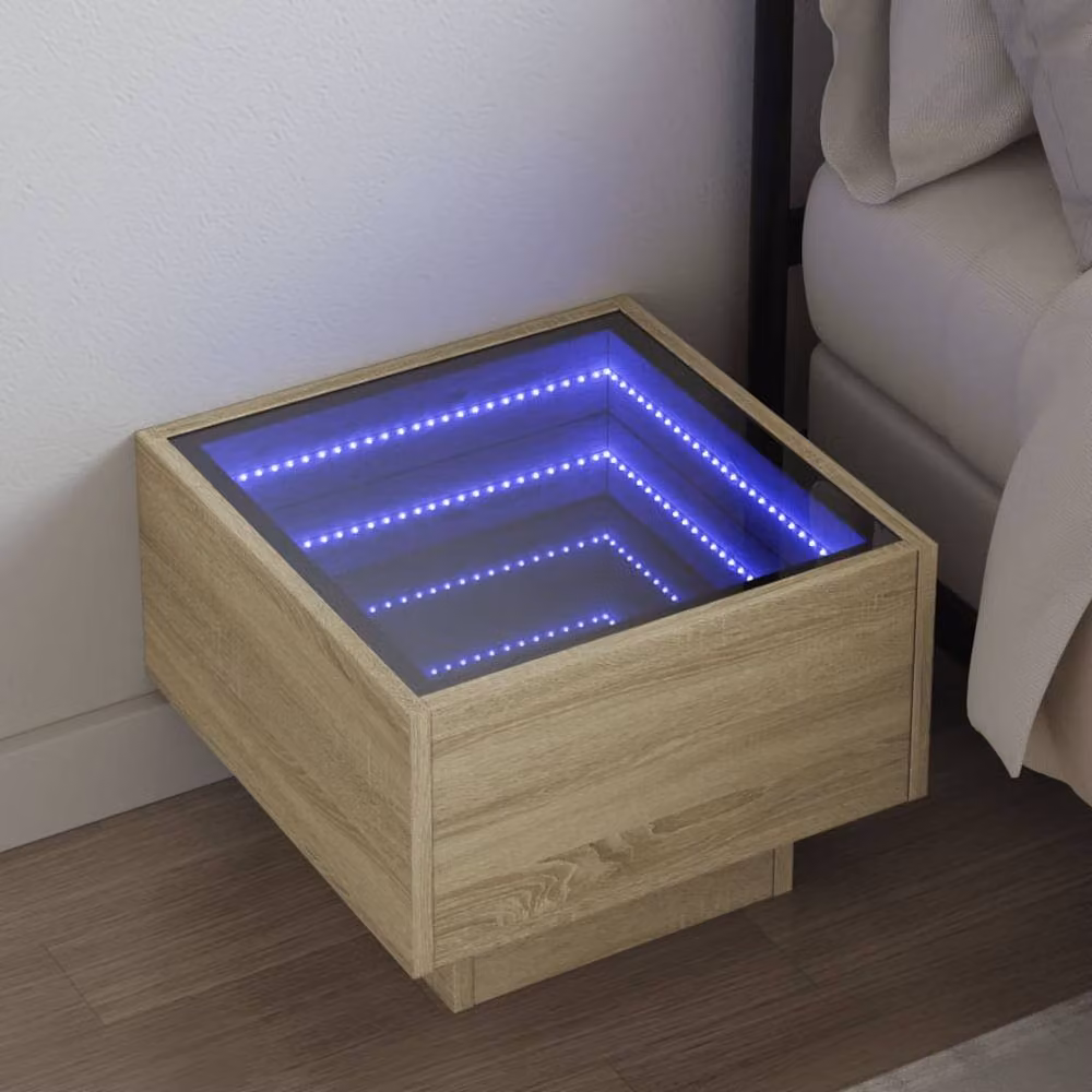 Berkfield Home Infinity LED Decorative Bedside Table in Sonoma Oak Natural, W/D/H: 40 x 40 x 30 cm – 2