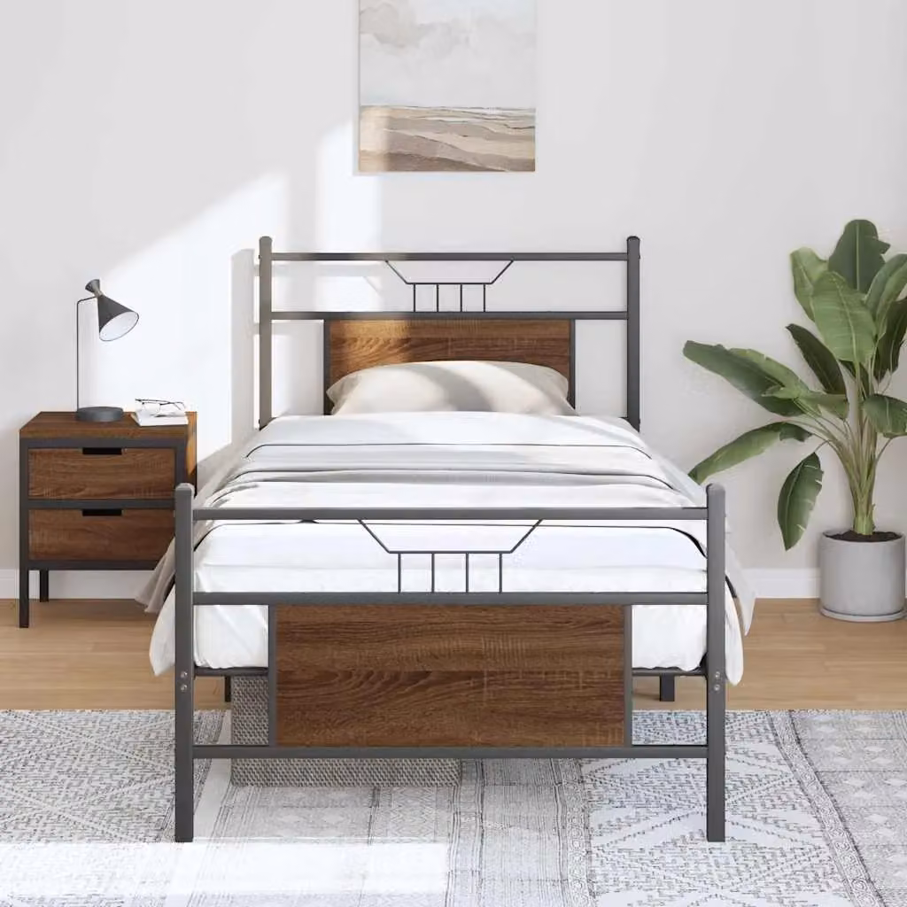 Berkfield Home Bed Frame in Brown Oak, W/D/H: 90 x 200 cm – 2