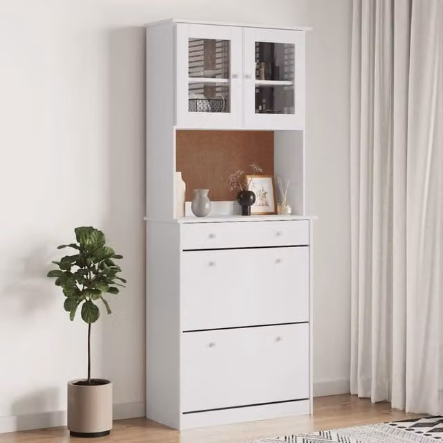 Berkfield Home ALTA White Highboard in Solid Pine with Glass Doors, W/D/H: 77 x 35 x 188 cm – 1