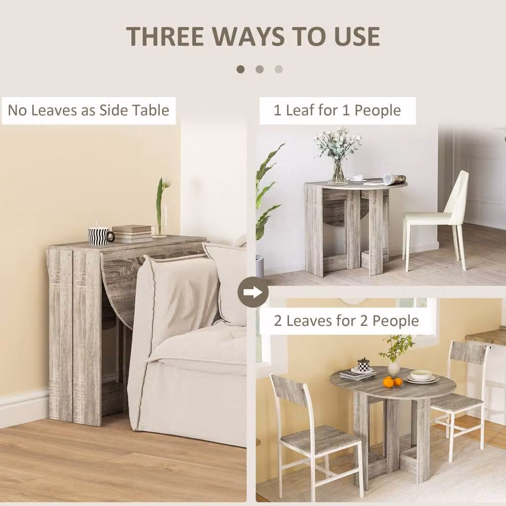 Wyld Haus Tase Grey Folding Drop Leaf Dining Table W: 104 cm, D: 76 cm, H: 73.7 cm – 3