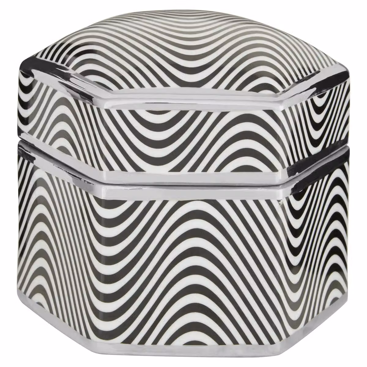 Fifty Five South Geometric Ceramic Trinket Box with Lid in Black, White or Silver – 3