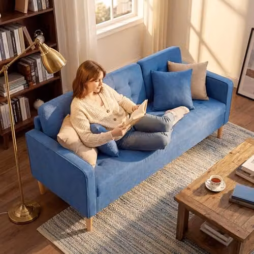 HOMCOM Modern 3 Seater Fabric Sofa Bed with Hidden Storage and Rubberwood Frame in Blue, W/D/H: 169 x 81.99 x 63 cm – 6
