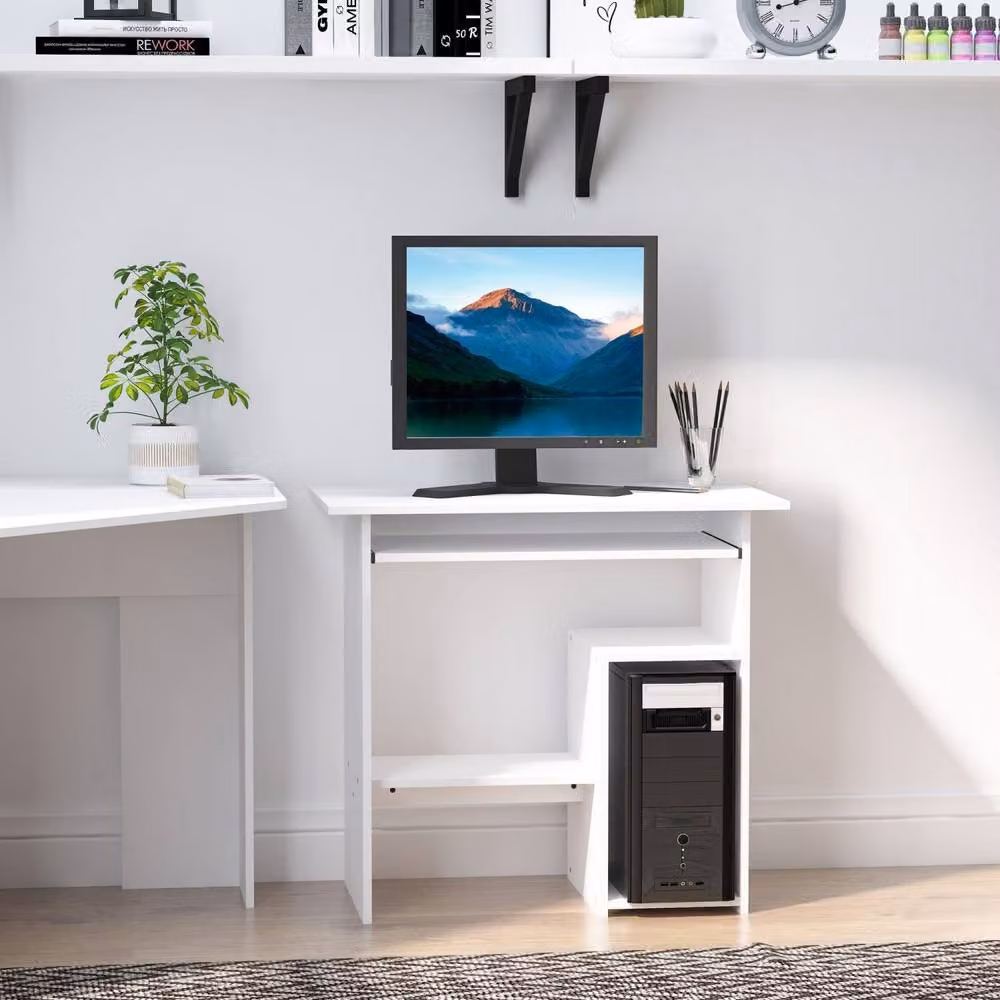 Wyld Haus Rolu Compact White Computer Desk with Keyboard Tray and Storage, W: 80 cm, D: 45 cm, H: 75 cm – 3