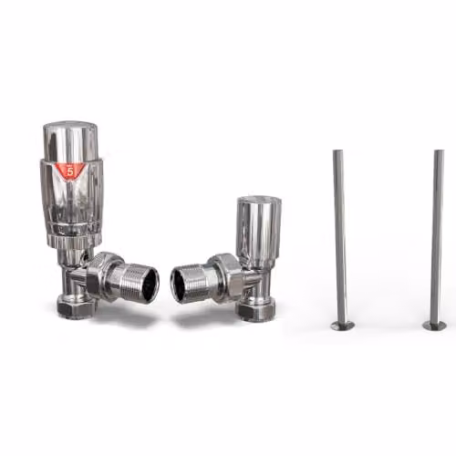 UK Radiators Talus Flair Modern Thermostatic Radiator Valve and Lockshield Set in Chrome with 1/2BSP 15mm Connection