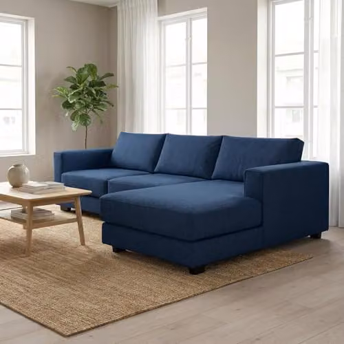 Abakus Direct Kaizer L-Shaped Corner Sofa in Blue Bouclé Fabric, Right Facing, W: 286 cm, D: 170 cm, H: 85 cm – 3