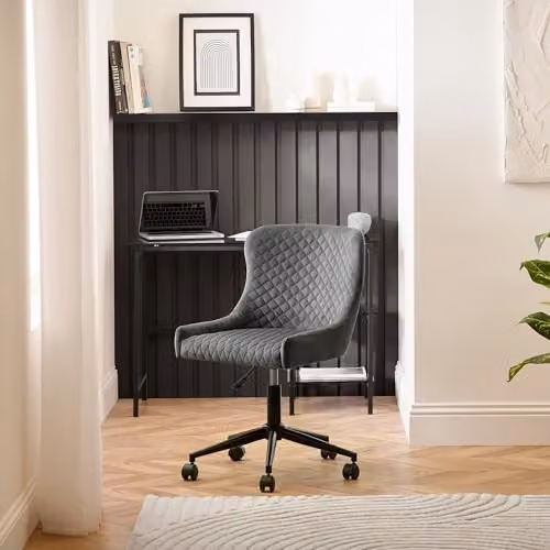 Julian Bowen Luxe Modern Grey Velvet Upholstered Office Task Chair W/D/H: 52 x 60 x 97 cm – 2
