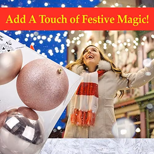 VFM Round Christmas Baubles in Gold, Multicolour and Pink, 10 cm – 6