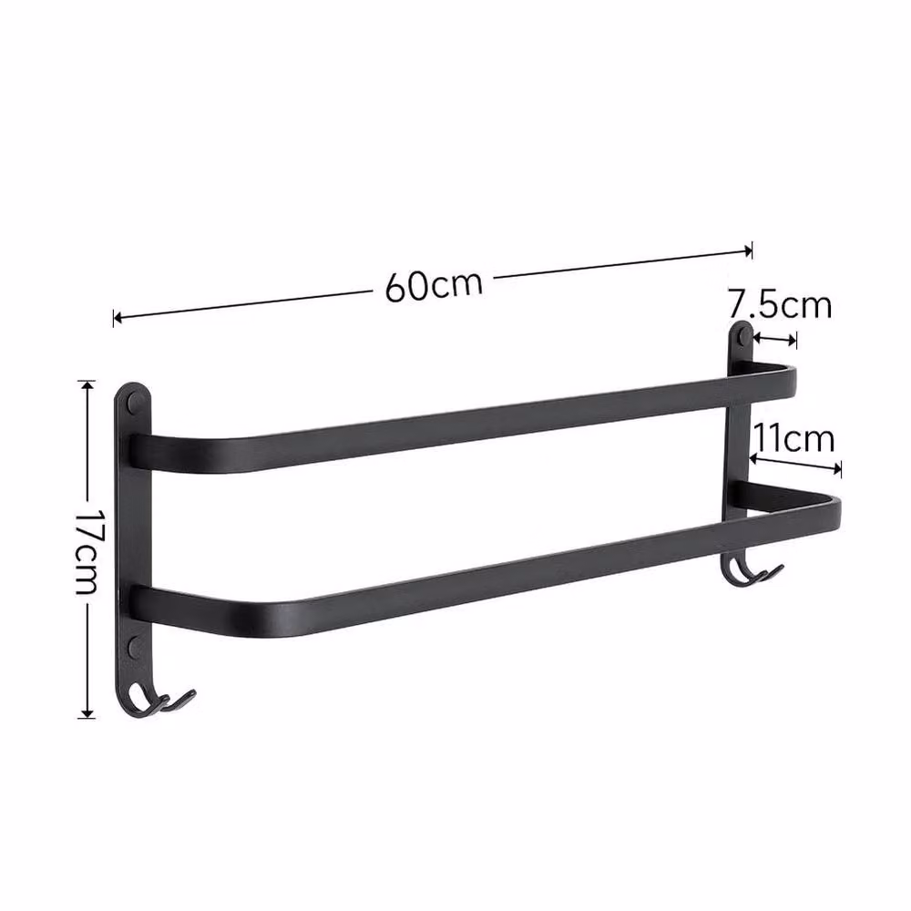 EONLION Double Towel Rail Rack Holder, Wall Mounted, Black Metal – 2
