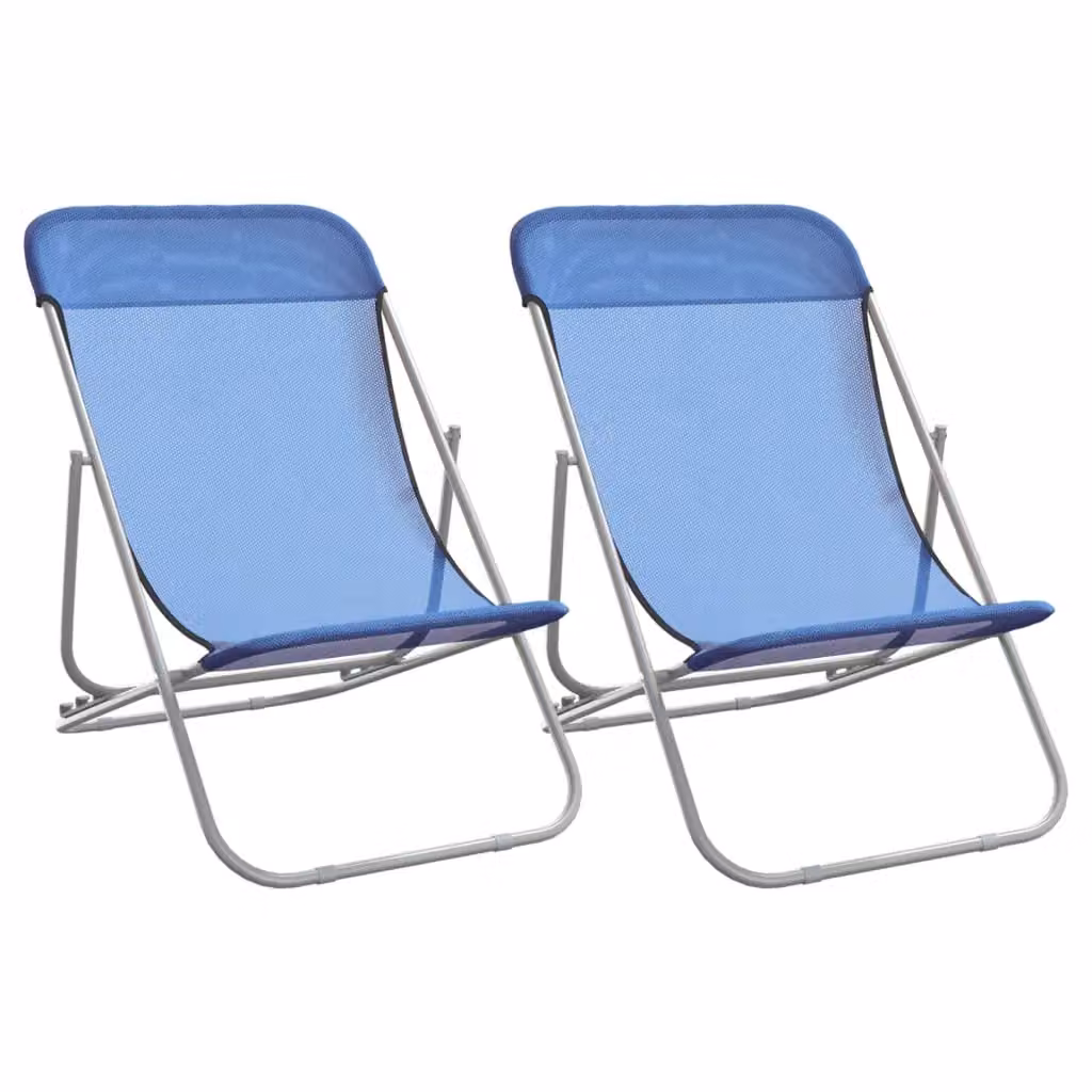 Berkfield Home Set of 2 Blue Folding Beach Chairs with Textilene Fabric and Powder-coated Steel Frame – 2