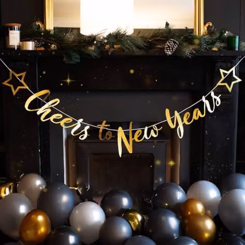 ILFD Group Ltd Gold and White Cheers to New Year Pennant Banner for Party Decorations – 2