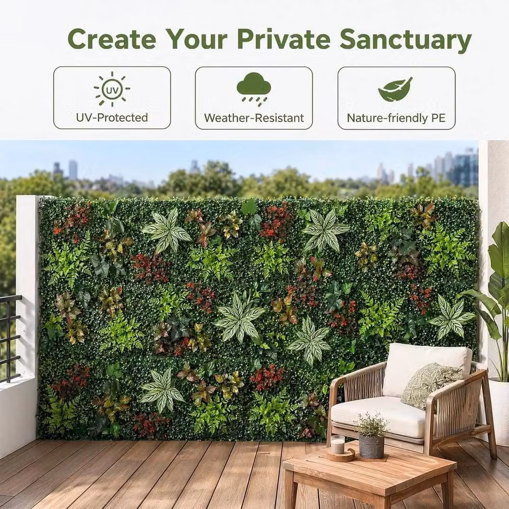 EONLION Green Artificial Hedge Wall Panels, W: 100 cm, H: 15 cm – 4