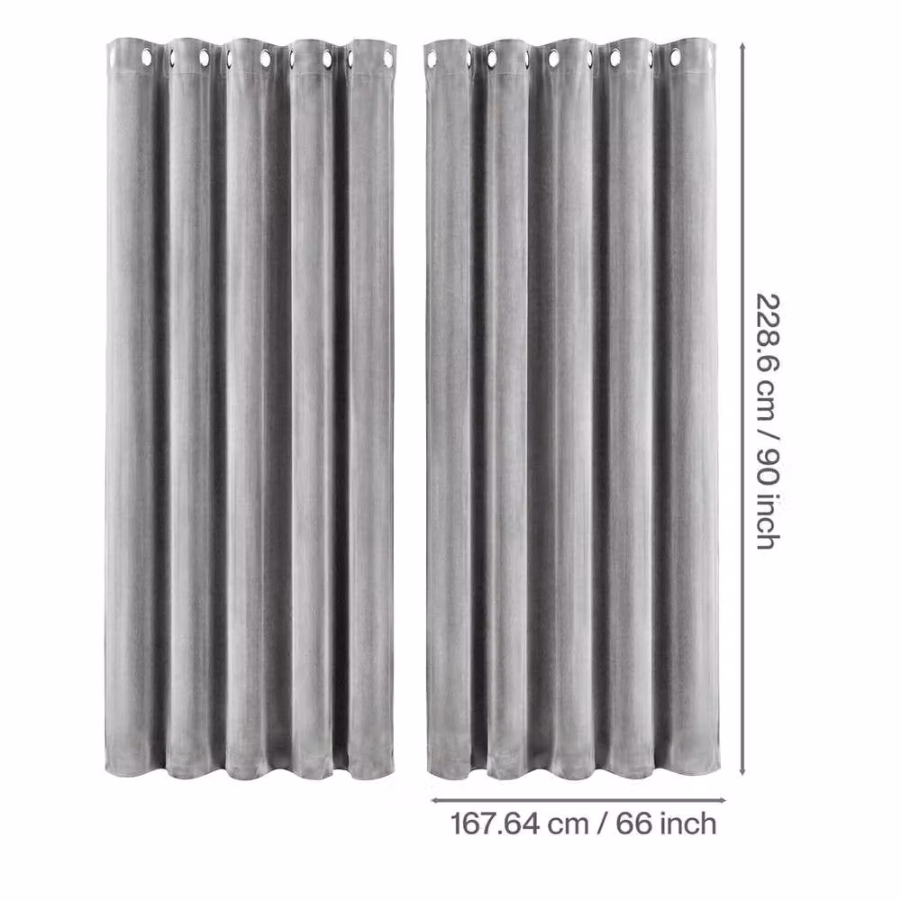 VOGREX Grey Velvet Thermal Blackout Eyelet Curtains – 2