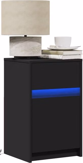 Berkfield Home Modern Black Bedside Cabinet with Integrated LED Lighting and Matt MDF Finish