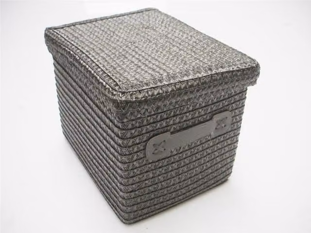 Topfurnishing Grey Fabric and Plastic Storage Baskets with Handles and Lid, Diameter: 21 cm