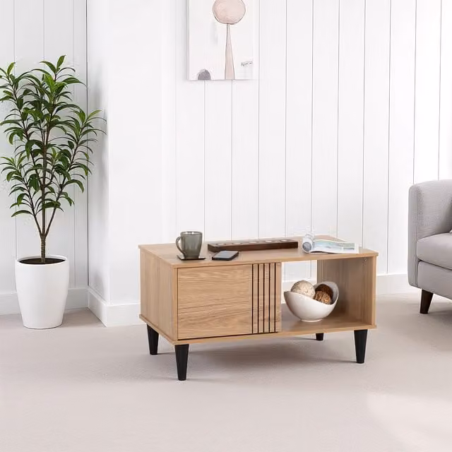Seconique Modern Rectangular Wood Coffee Table in Brown