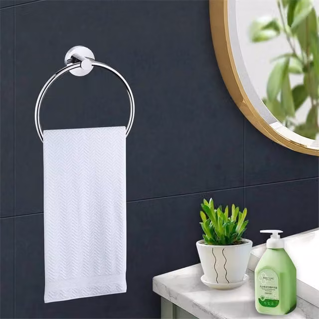 Havendro Wall Mounted Round Towel Ring Holder in Silver, W: 18.7 cm, H: 16.5 cm, D: 3.7 cm