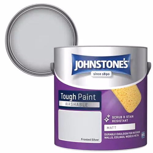 Johnstone's Washable Matt Wall and Ceiling Paint in Silver, 2.5L – 1