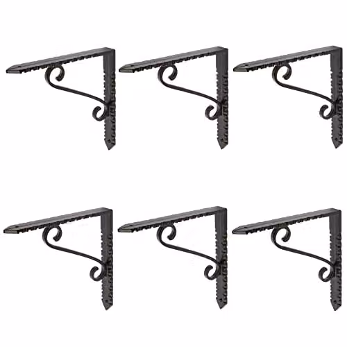 Hammer and Tongs Notched Scroll Iron Shelf Bracket, Matt Black, Pack of 6, Depth: 150 mm – 2