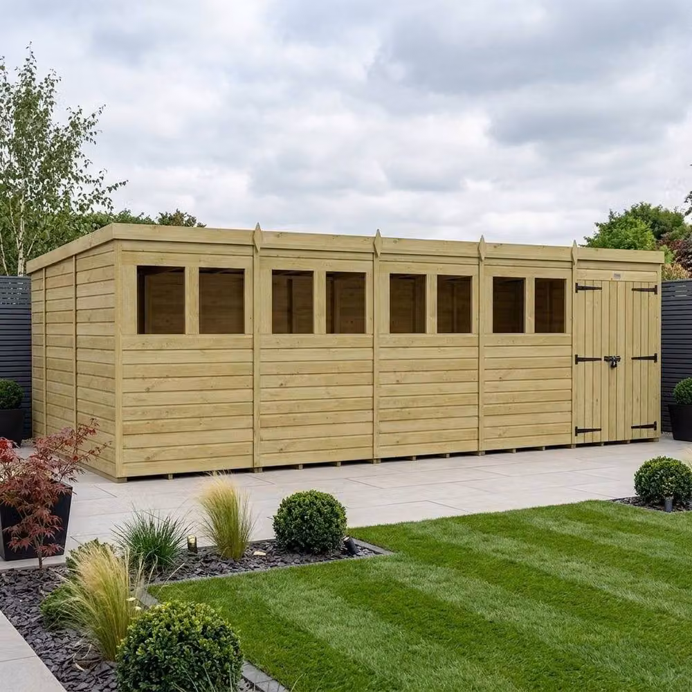 Buttercup Farm Brown Timber Pent Garden Shed with Double Doors and Windows, W/D/H: 610 x 305 x 210 cm – 2