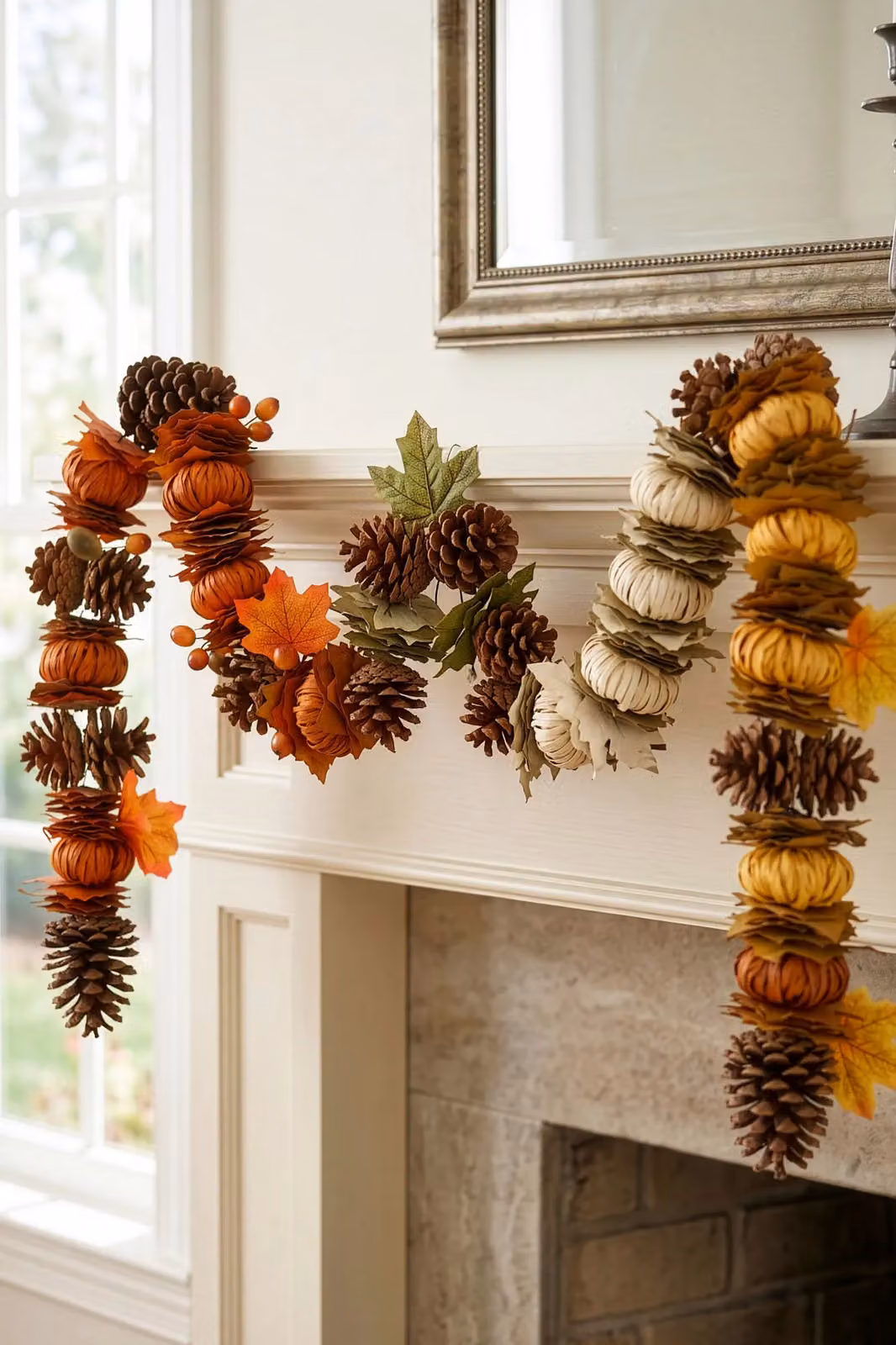 Dibor Traditional Pumpkin Patch Autumn and Winter Floral Garland in Orange, Brown, Green and Yellow, Length: 168 cm – 3
