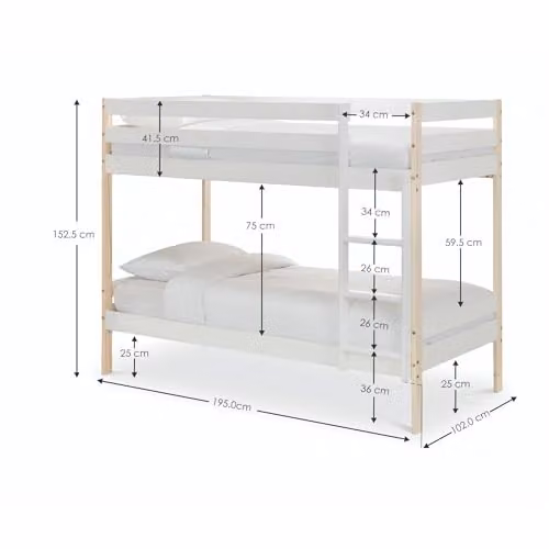 Julian Bowen Nova Two-Level Bunk Bed in White and Yellow with Pine Accents, W/D/H: 190 x 90 x 152.5 cm – 2