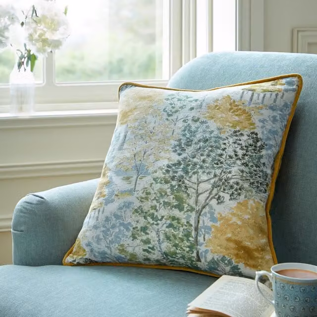Laura Ashley Bernwood Square Filled Cushion, Yellow, W/D/H: 45 x 45 x 45 cm