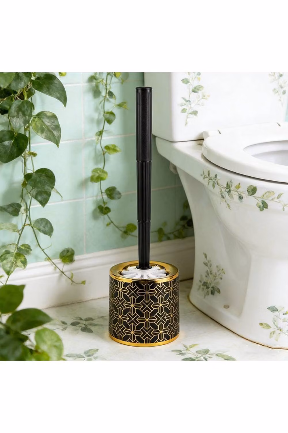 KDMD Toilet Brush with Round Freestanding Stand in Black, Height: 40 cm – 2
