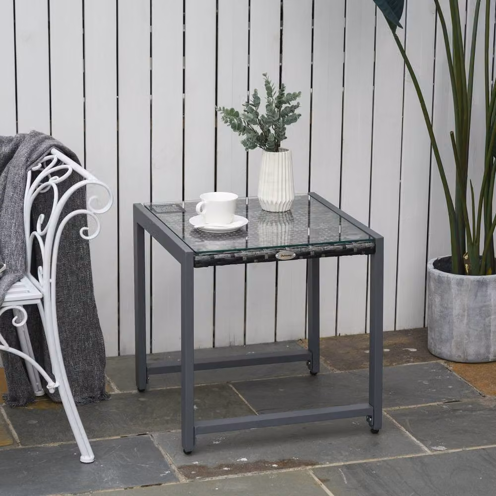ERGOVEXA Grey Polyrattan Outdoor Side Table with Glass Top – 4