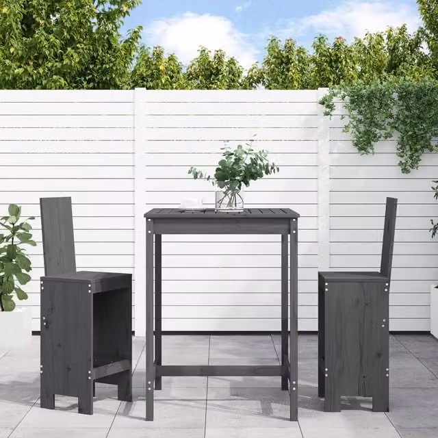Berkfield Home 3 Piece Rustic Grey Solid Wood Pine Garden Bar Set
