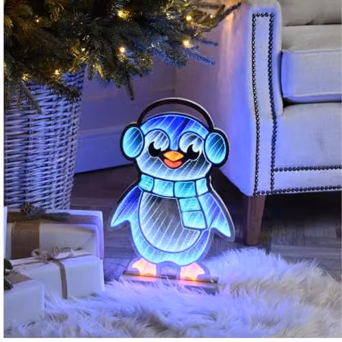 Samuel ALEXANDER 40cm Light Up Penguin Infinity Christmas Tabletop Decoration with Blue and White LEDs
